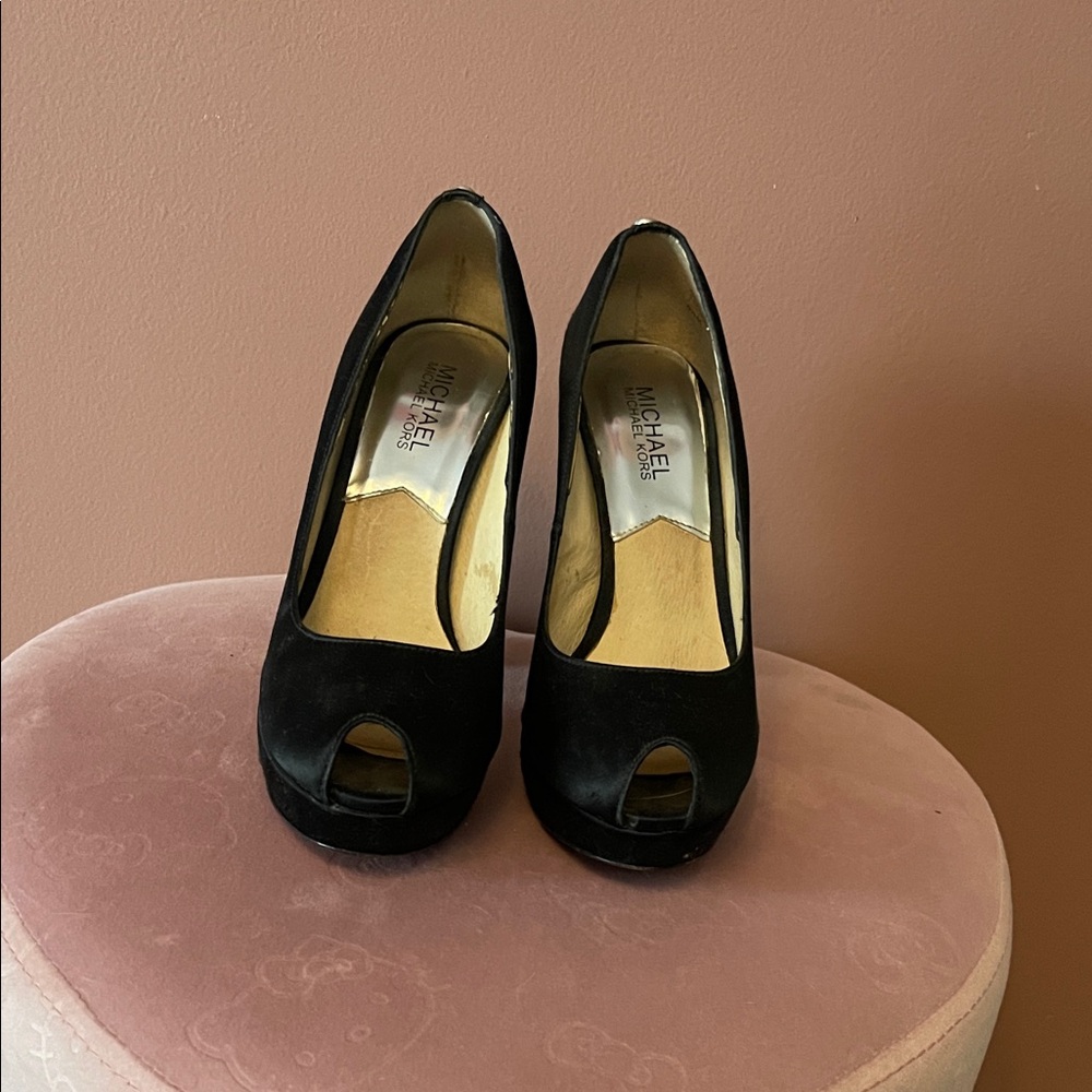 Michael Kors Black Suede Peep-Toe Heels